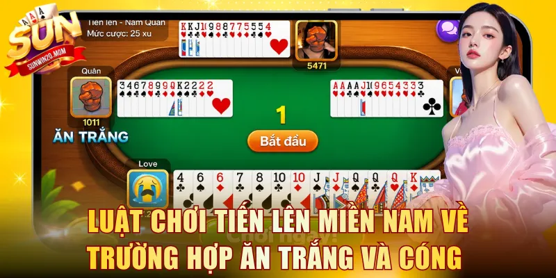 Luật chơi Tiến lên miền Nam về các trường hợp ăn trắng và cóng 