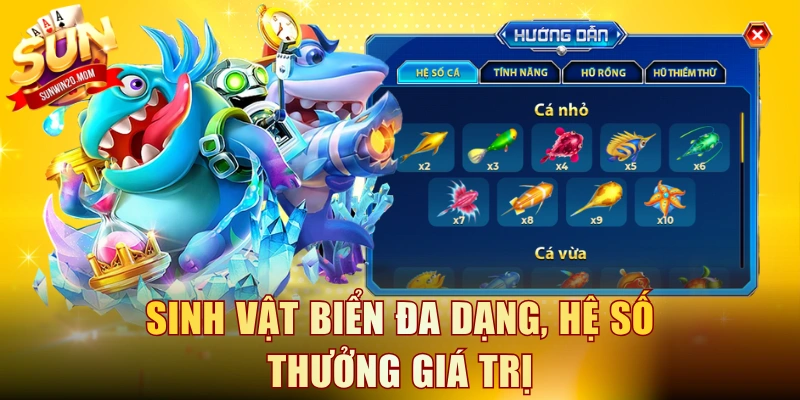 Sinh vật biển đa dạng, hệ số thưởng giá trị