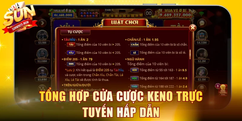 Tổng hợp cửa cược Keno trực tuyến hấp dẫn
